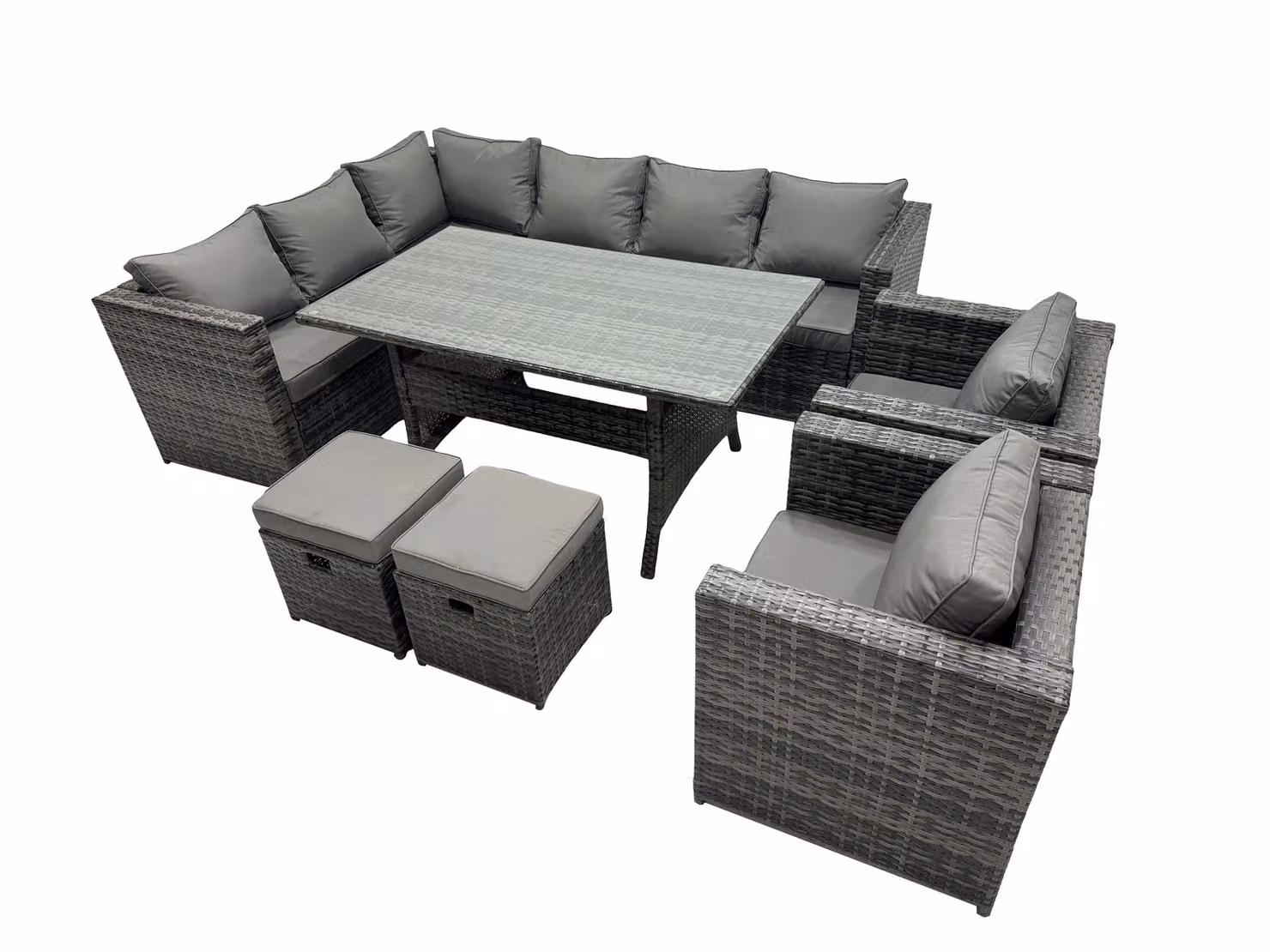 Fimous Outdoor PE Rattan Sofa Set in Dark Grey with 2 Chairs and 2 Small Stools – 2