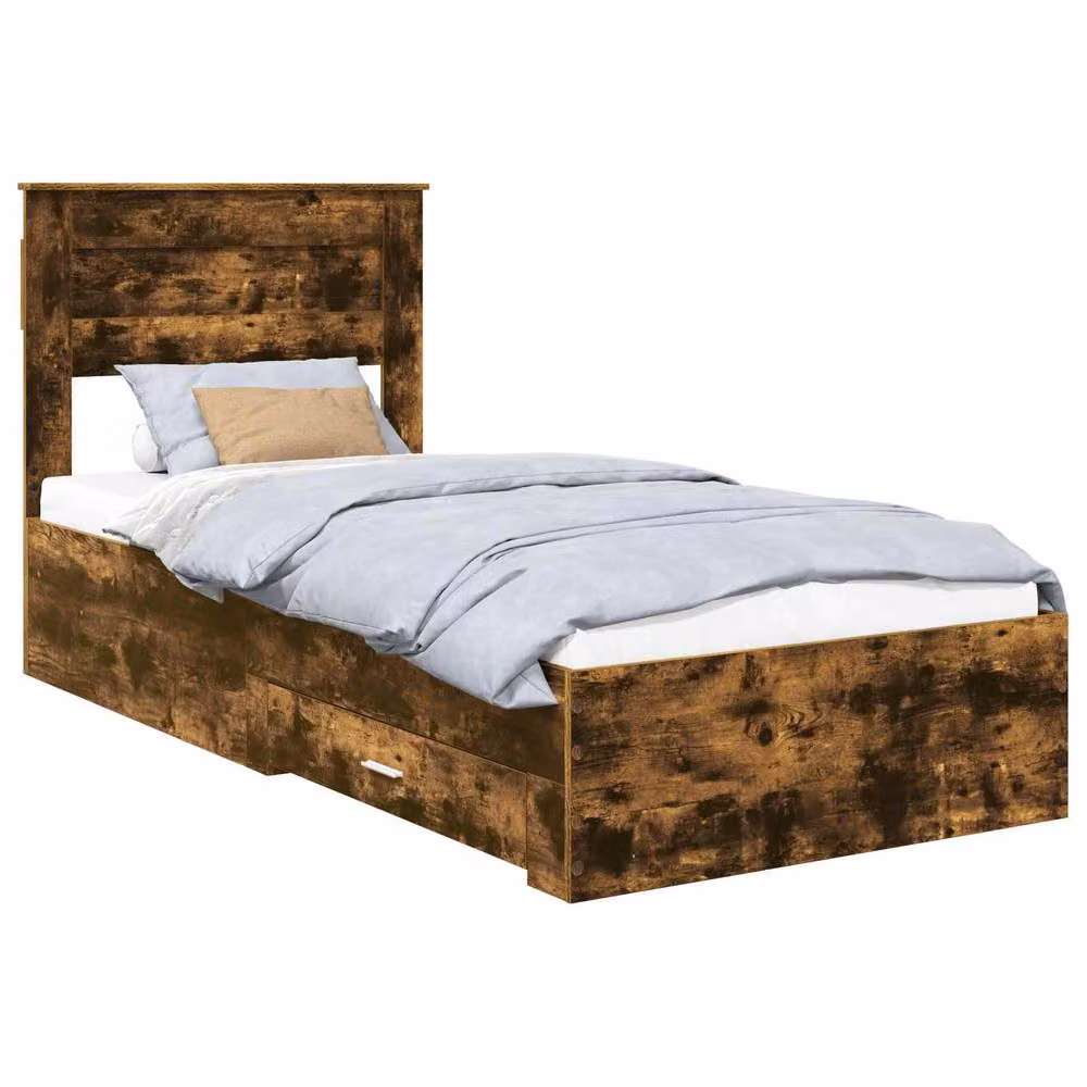 Berkfield Home Modern Bed Frame in Smoked Oak and Silver, W: 75 cm, L: 190 cm – 2