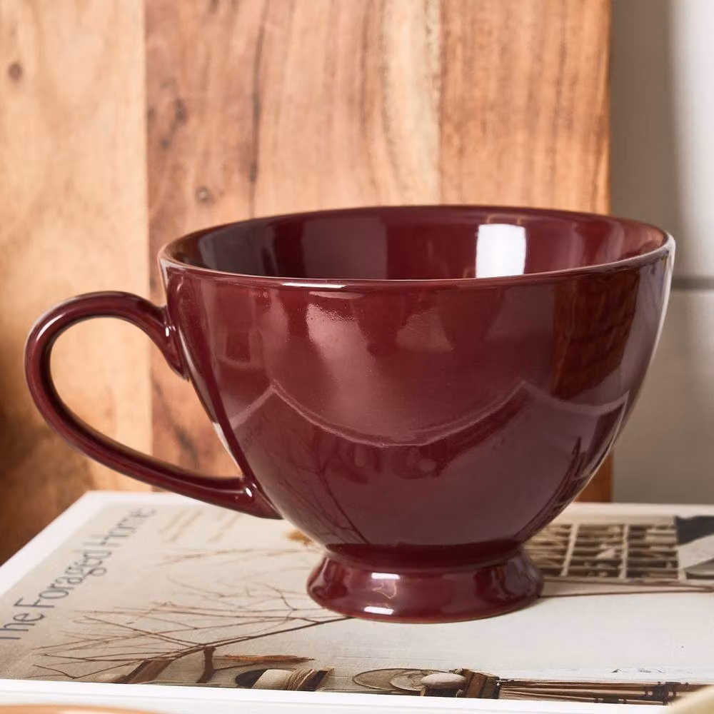Dibor Montmartre Large Malbec Red Ceramic Tea Cups and Coffee Mugs, Set of 12 – 3