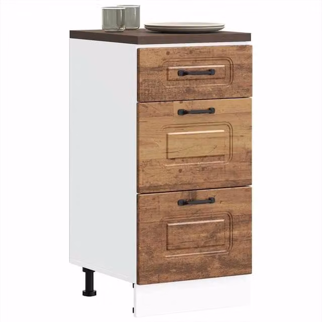 Berkfield Home Kalmar Kitchen Base Cabinet in Old Wood Brown and Multicolour Rustic Engineered Wood