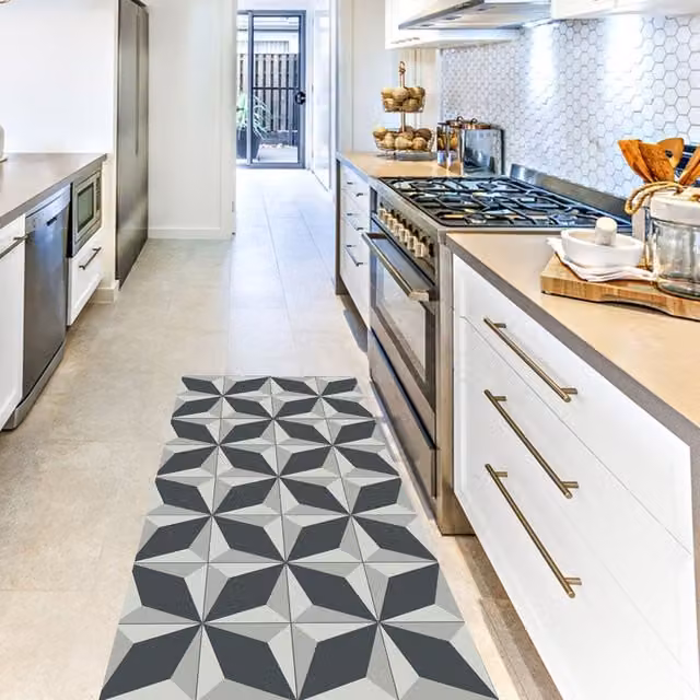 Artsy Mats Paxos Grey Mosaic Vinyl Floor Mat, W: 67 cm, L: 145 cm