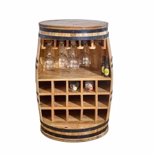 Adorable Lifestyle Surrey Solid Dark Barrel Wine Sideboard in Brown Mango Wood, W: 58 cm, D: 58 cm, H: 90 cm – 1
