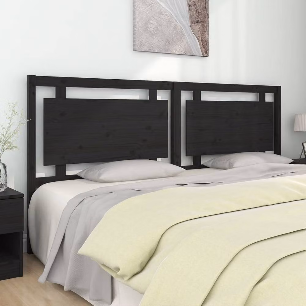 Berkfield Home Black Solid Pine Wood Bed Headboard, W: 205.5 cm, D: 4 cm, H: 100 cm – 2