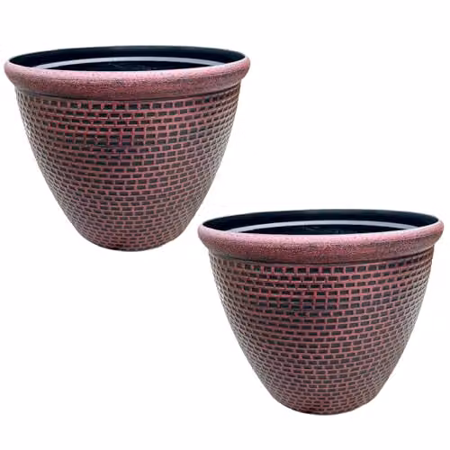 Gr8 Garden Cromarty Round Plastic Plant Pot Planter, Red, Pack of 2, Diameter: 36 cm – 1