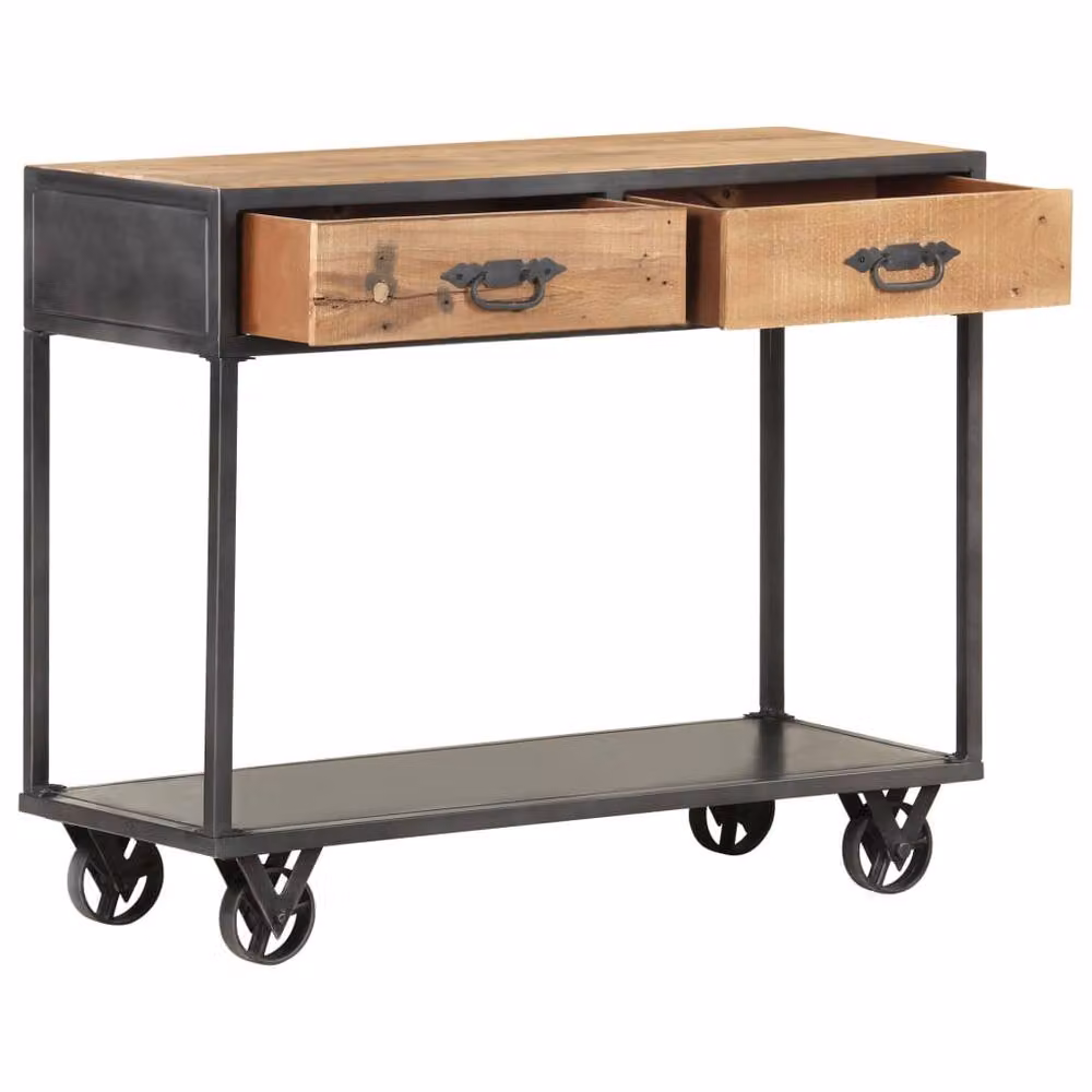 Berkfield Home Industrial Console Table in Brown Reclaimed Mango and Teak Wood, W/D/H: 90 x 35 x 74 cm – 2