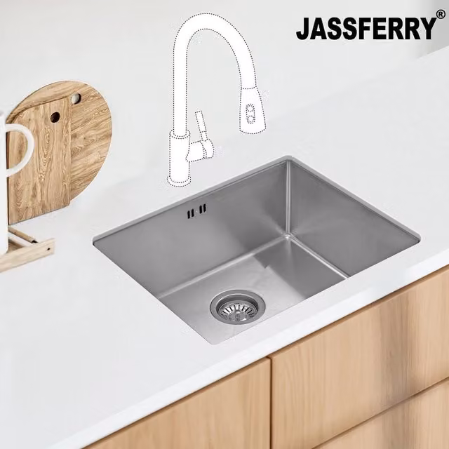 JASSFERRY Undermount Single Bowl Stainless Steel Kitchen Sink in Silver