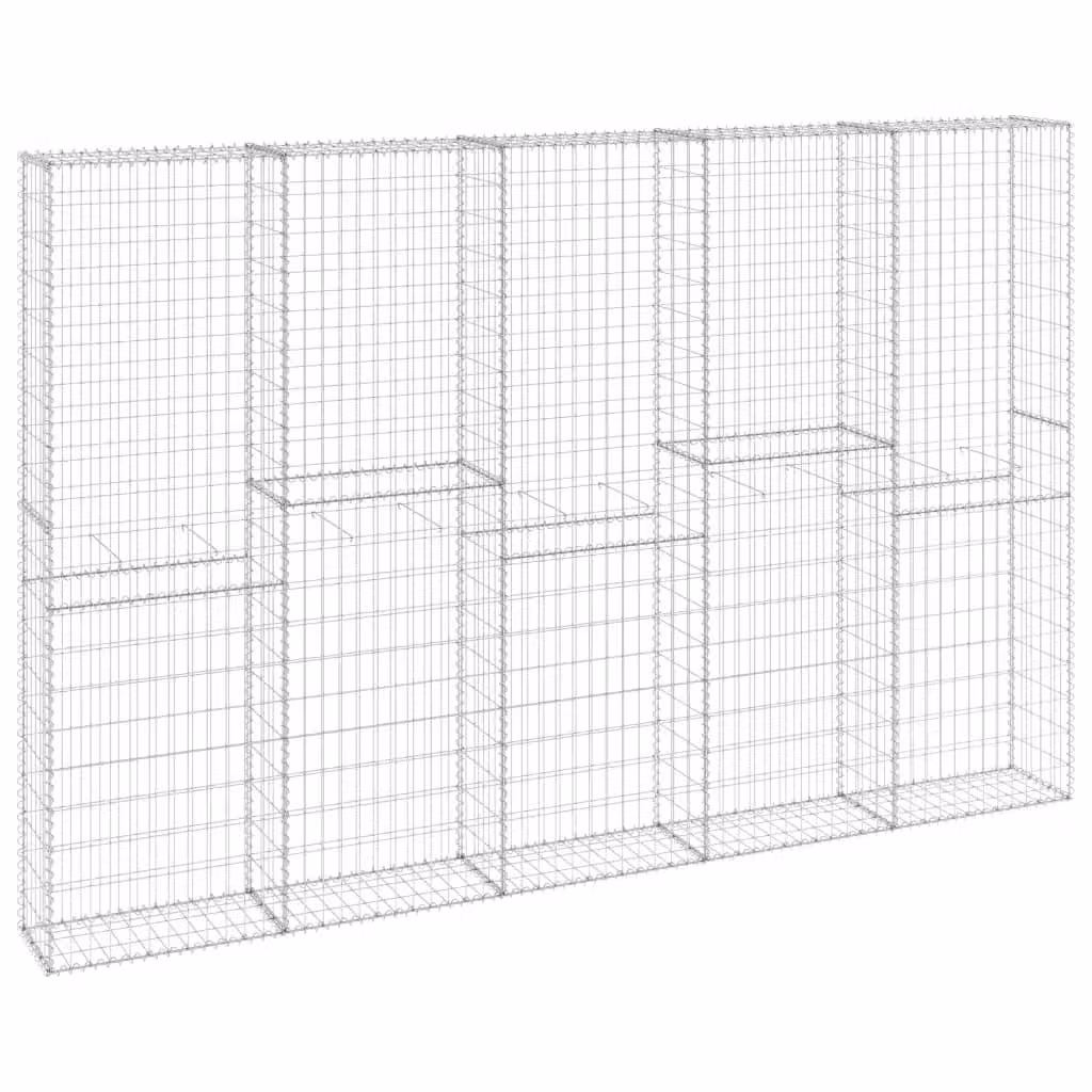 Berkfield Home Galvanised Steel Gabion Fence Wall with Covers in Silver, W: 300 cm, D: 30 cm, H: 200 cm