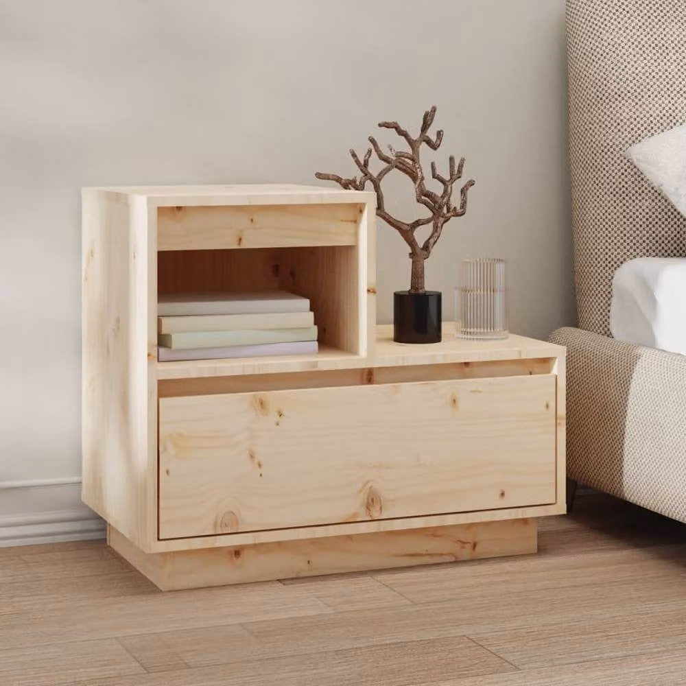 Berkfield Home Solid Wood Pine Bedside Cabinet in Light Tan, W/D/H: 60 x 34 x 51 cm – 1