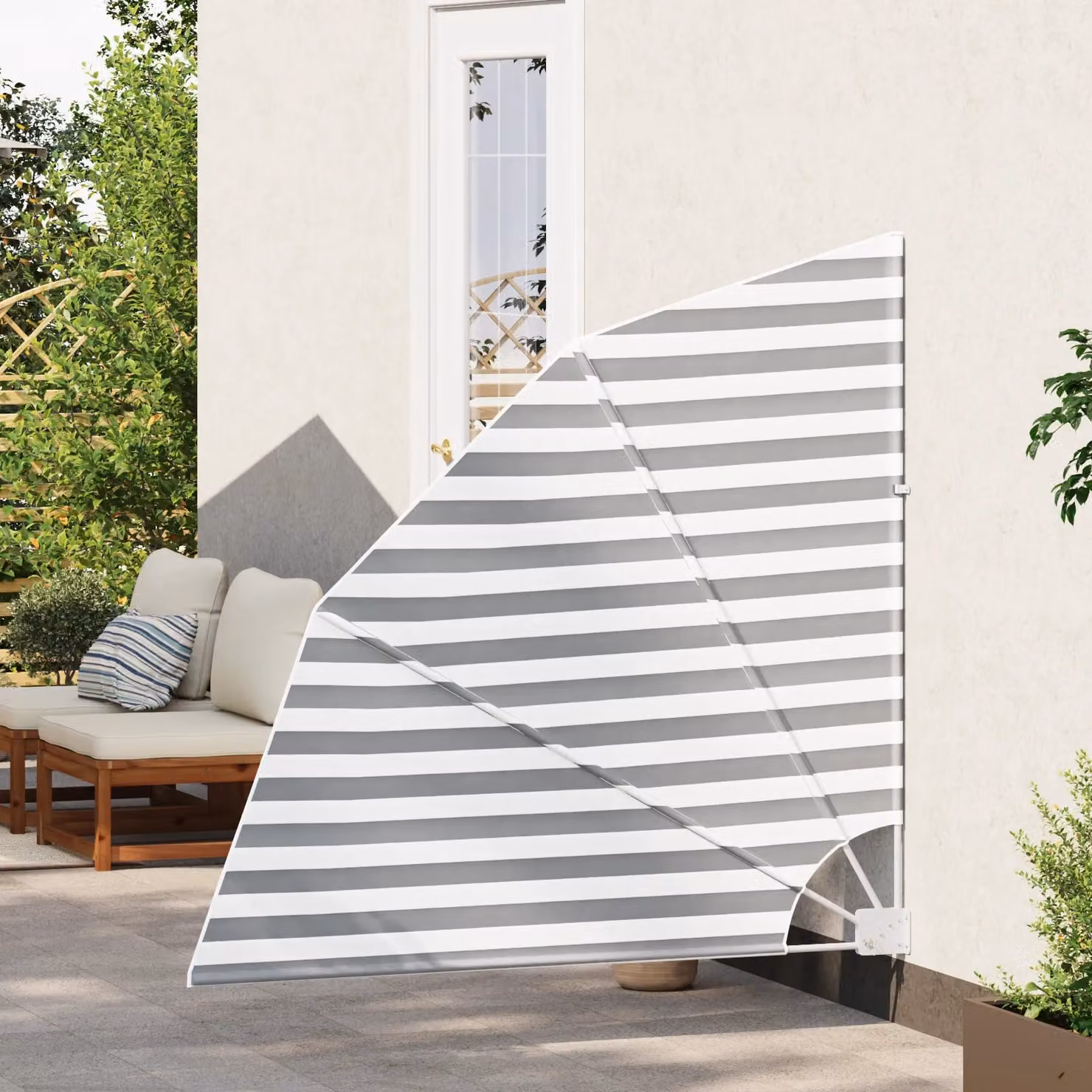 Berkfield Home Striped Balcony Privacy Screen in Grey, Anthracite and White, W/H: 140 x 140 cm – 2