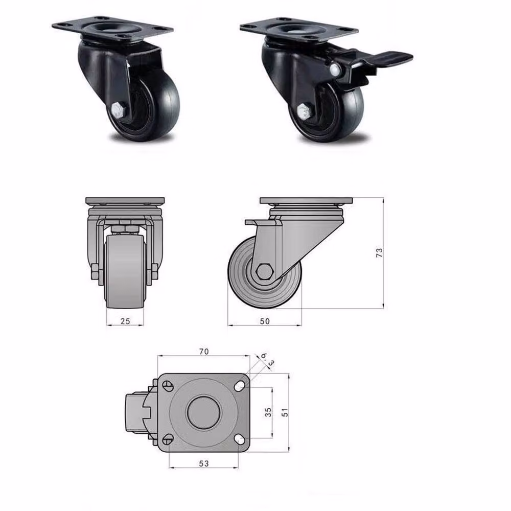 Kelvenix Set of 4 Heavy Duty 50mm PU Swivel Castor Wheels in Black – 2