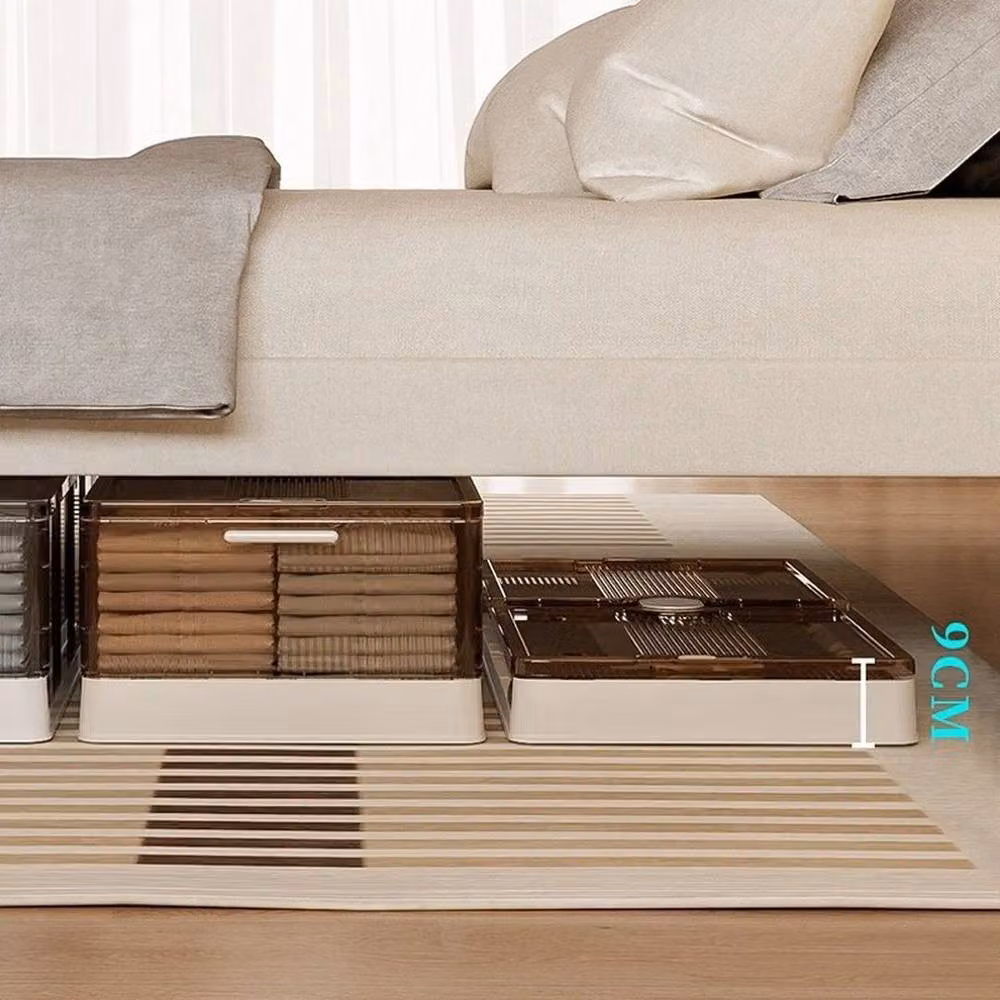 EONLION Brown Underbed Bedroom Storage Boxes with Wheels, Stackable Plastic Design, 50 cm – 3