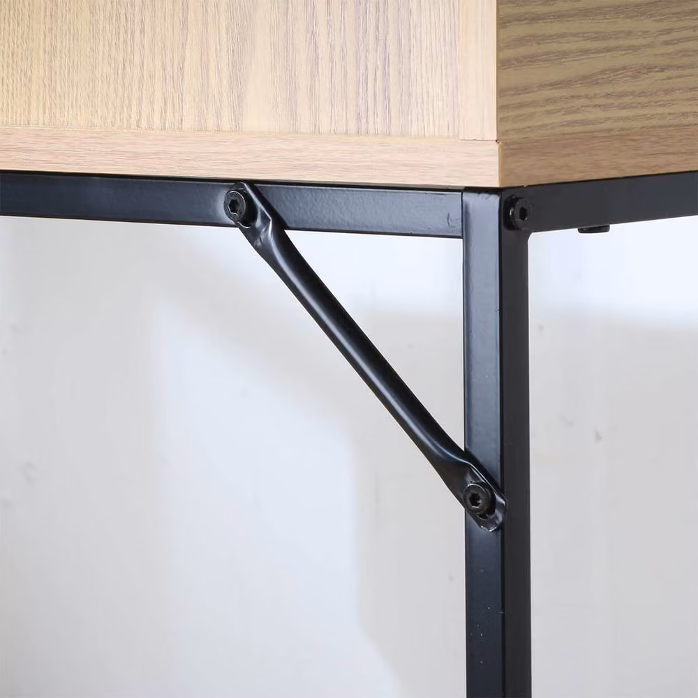 CALICOSY Industrial Console Table with 2 Drawers and 1 Shelf in Light Brown, W: 100 cm, D: 35 cm, H: 81 cm – 4