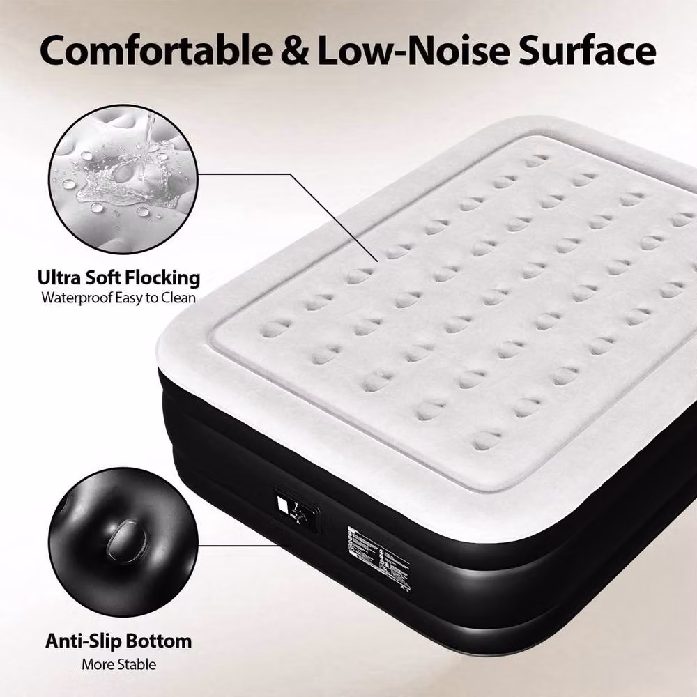 KORVIXA Black Inflatable Double Air Bed Mattress with Built-in Electric Pump, W/D/H: 200 x 150 x 46 cm – 2