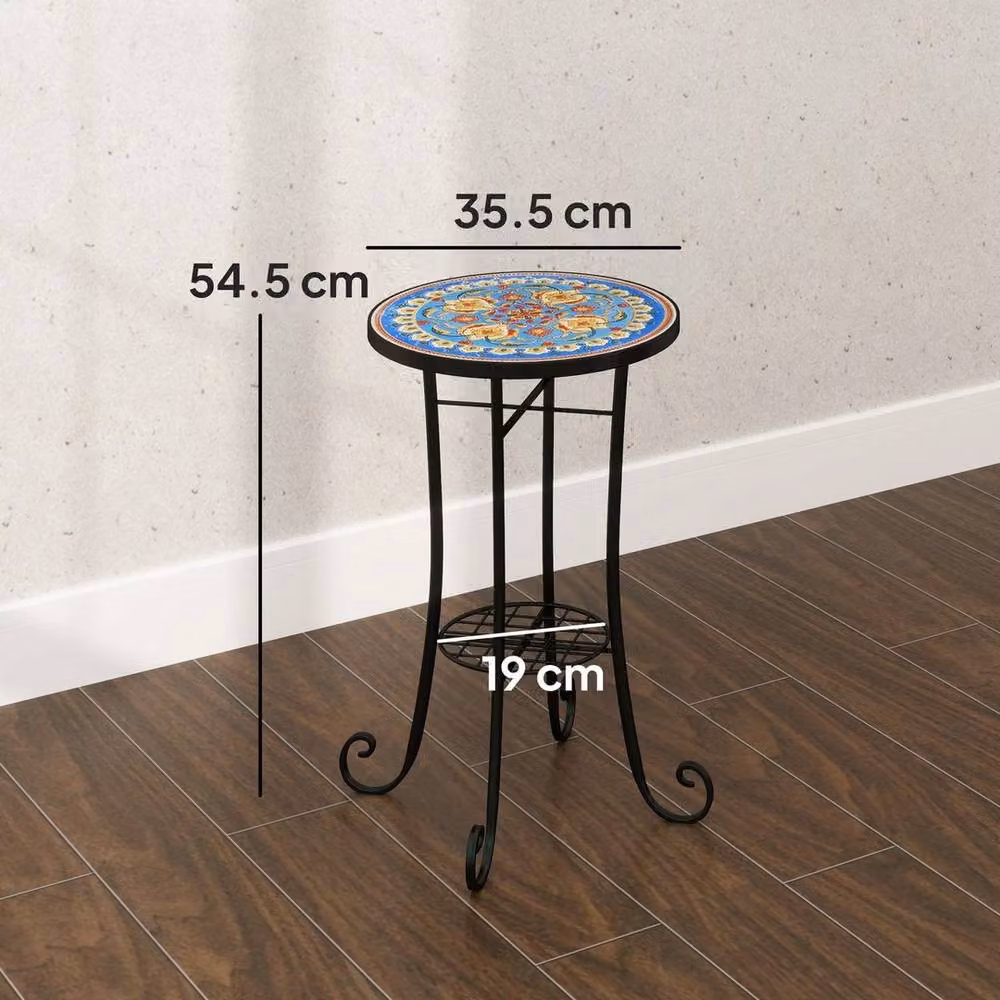 EONLION Round Mosaic Ceramic Garden Side Table in Blue, Diameter: 100 cm – 2