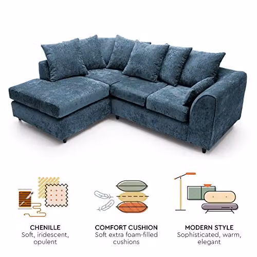 Abakus Direct Harriet Left Facing Corner Sofa in Dark Blue Crushed Chenille – 6