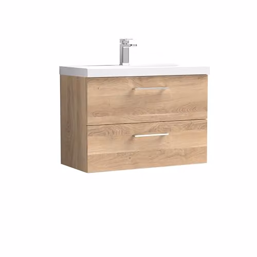 Balterley Level Contemporary Bathroom Wall Hung 2-Drawer Vanity and Basin in Bleached Oak, W: 81 cm, D: 39.5 cm, H: 53.9 cm