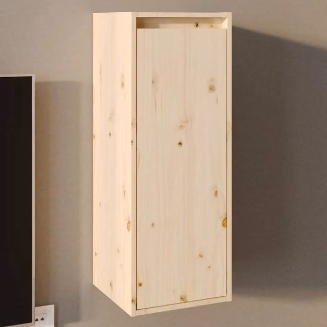 FLAVORA Solid Pine Wood Wall Cabinet in Natural Brown, W/D/H: 30 x 30 x 80 cm – 1