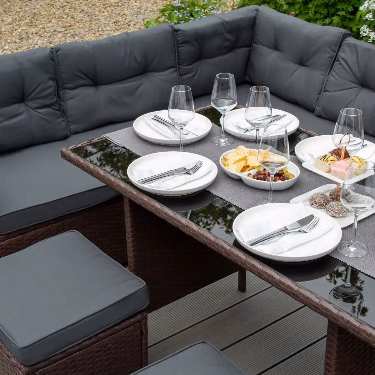 Monstershop Modern Rattan Corner Set in Brown and Grey with Glass Details – 4