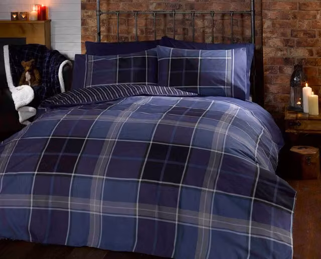 Rapport Home Argyle Tartan Check Polycotton Double Duvet Cover Set in Blue with Two Pillowcases, W/D/H: 200 x 200 cm and 50 x 75 cm – 2