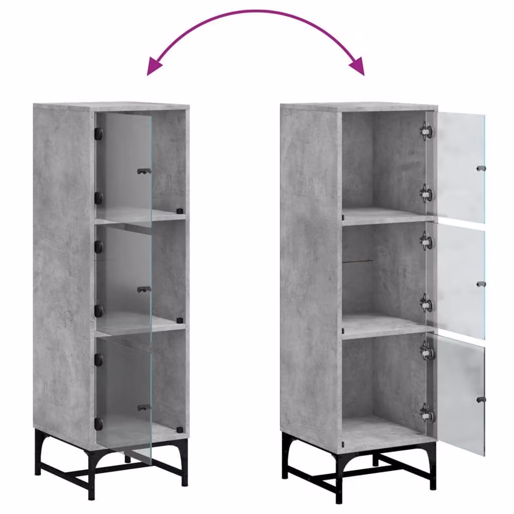 Berkfield Home Modern Highboard with Glass Doors in Concrete Grey, W/D/H: 35 x 37 x 120 cm – 3