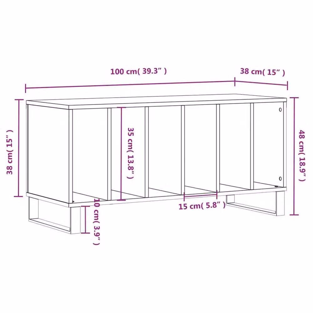Berkfield Home Record Cabinet in Smoked Oak Brown, W/D/H: 100 x 38 x 48 cm – 6