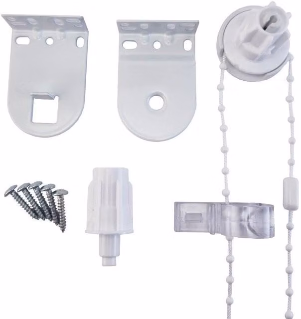 Furnished Roller Blind Repair Kit in White with Metal and Plastic Components, 25mm