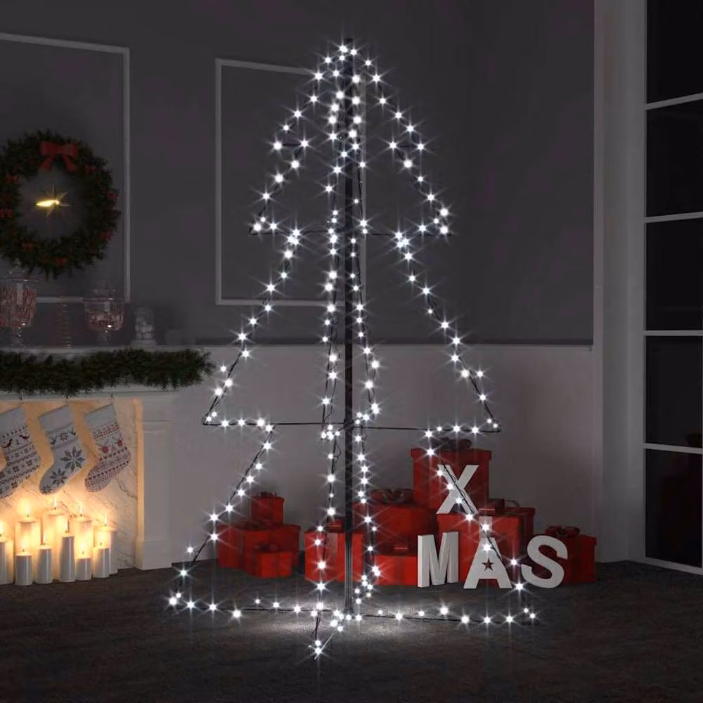 Berkfield Home Christmas Cone Tree with 200 LEDs for Indoor and Outdoor Use, White, W 98 cm x H 150 cm – 2