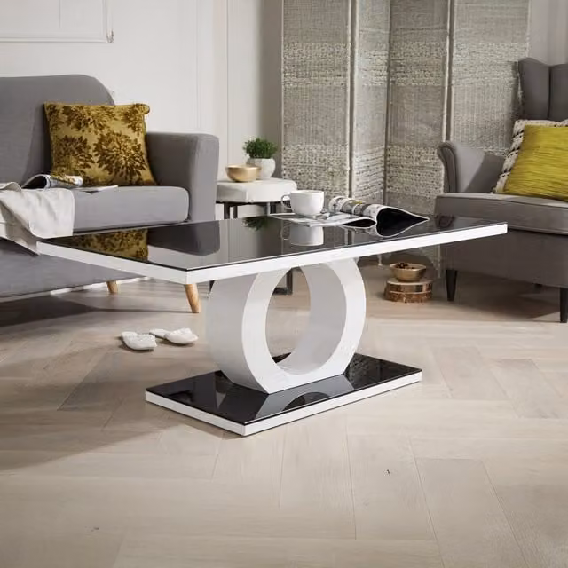 FurnitureboxUK Giovani Modern High Gloss and Glass Coffee Table in Black and White