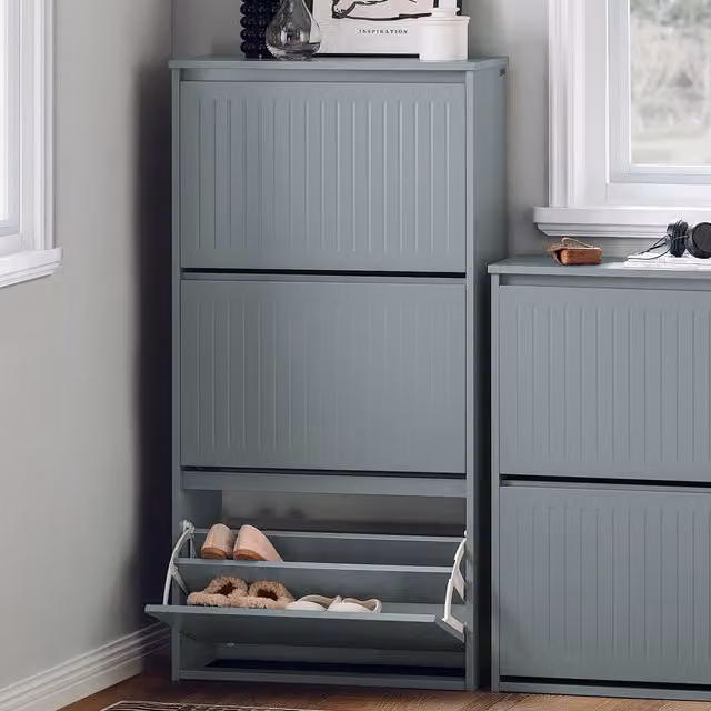 SoBbuy Modern Grey Shoe Cabinet with 3 Tilting Compartments