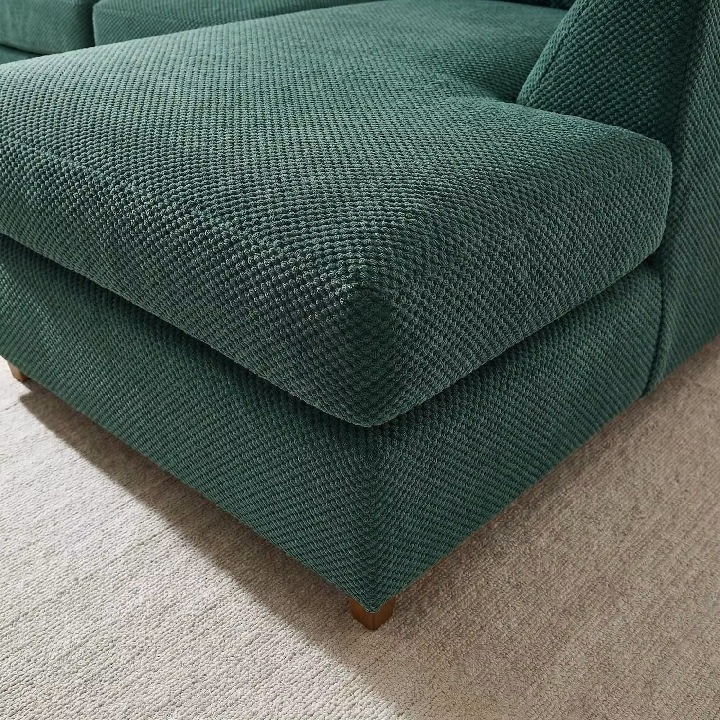 Abakus Direct Jumbo Grid Right Hand Corner Sofa in Green with Scatter Cushions – 3