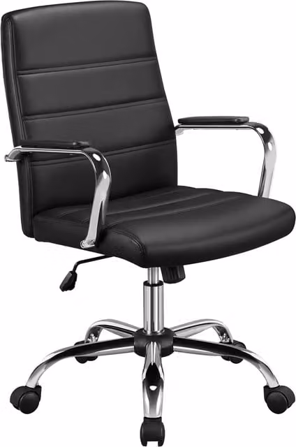 Yaheetech Mid Back Modern Task Office Chair with Armrests in Black Synthetic Leather