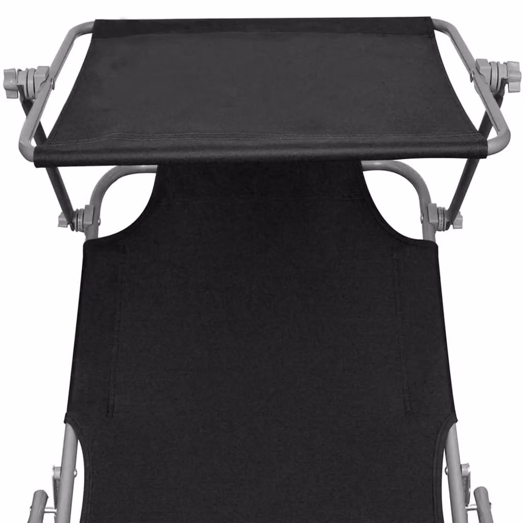 Berkfield Home Folding Sun Lounger with Canopy in Black Powder Coated Aluminium – 4