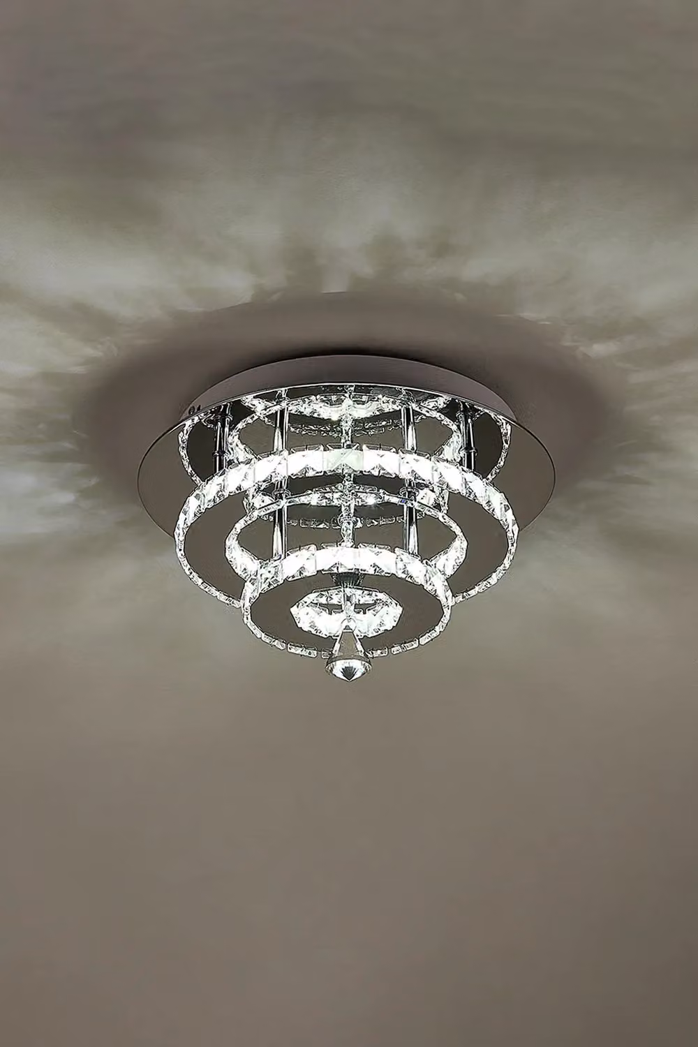 Living and Home Crystal Double-Layer Round LED Ceiling Light in Silver and Chrome with Cool White Light – 4