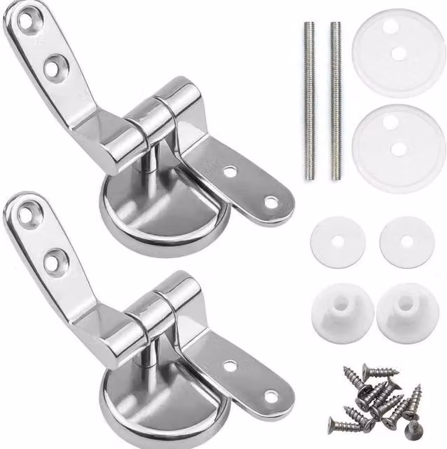 NESTLUNE Universal WC Toilet Seat Hinge Replacement Set, 2 Pieces, Silver/Chrome