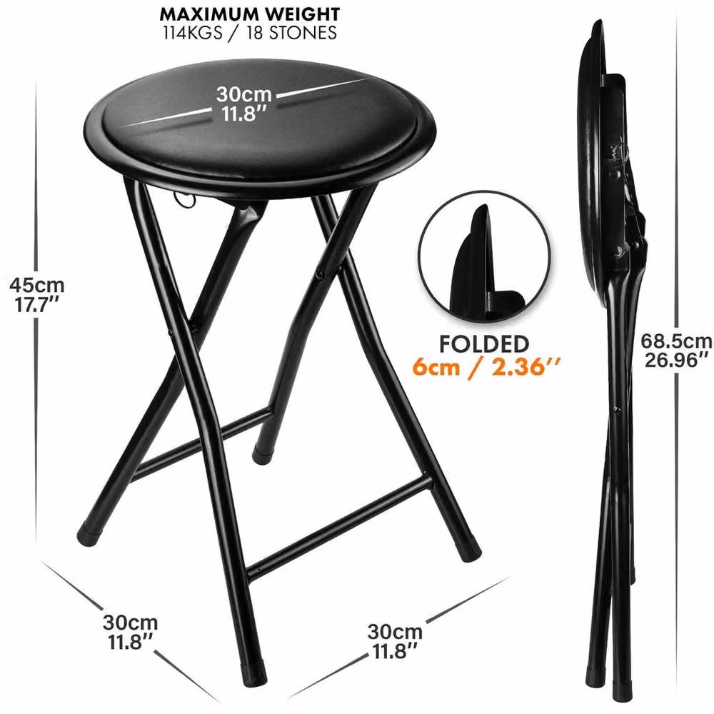 EONLION Black Folding Padded Metal Stool for Office or Kitchen – 2
