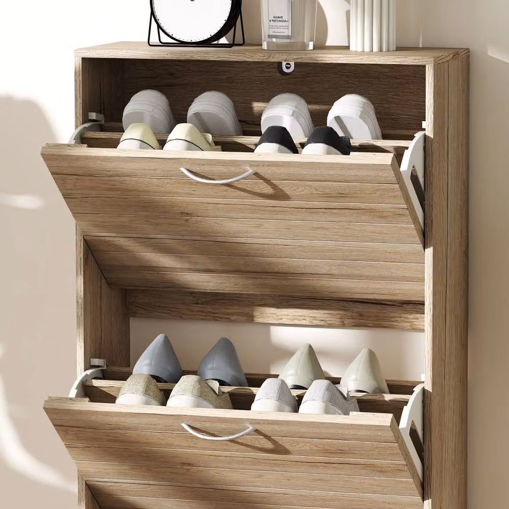 Wyld Haus Covara Brown Wood Effect Wall Mounted Shoe Cabinet with 12 Pair Capacity and Tilting Compartments, W/D/H: 116.0 x 23.5 x 57.0 cm – 7