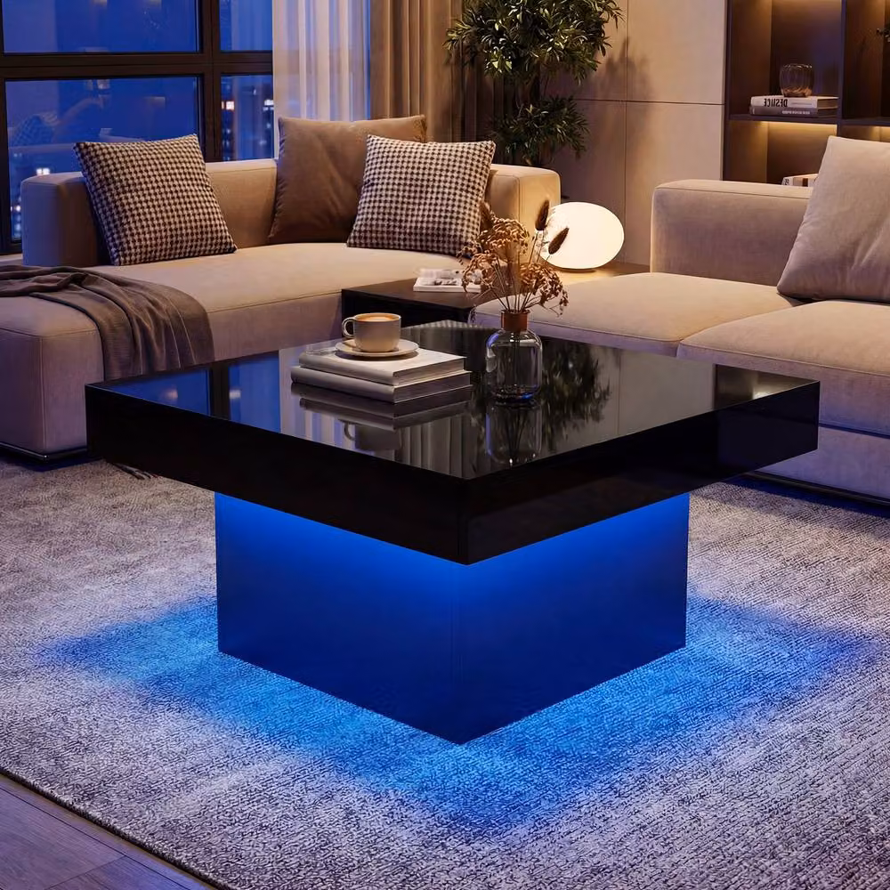 Gymax Square LED Coffee Table with Remote and 21 Dynamic Modes in Black Wood Finish – 5