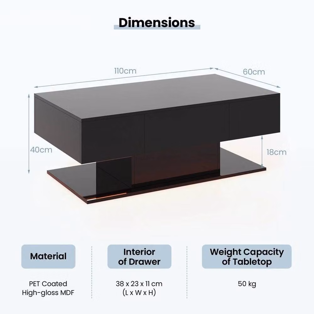 Kelvenix Modern 2-Tier Square Coffee Table in Black – 2