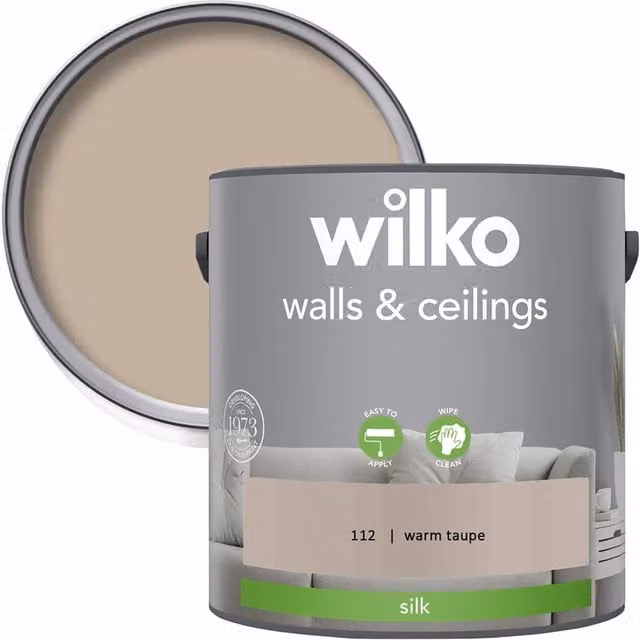 wilko Walls and Ceilings Silk Emulsion Paint, Beige, 2.5 l