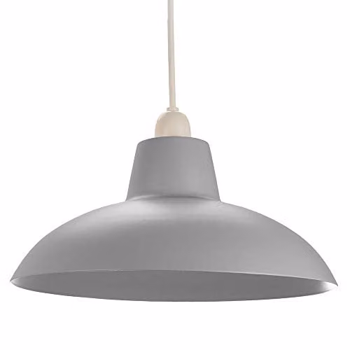 Happy Homewares Industrial Retro Matt Grey Curved Metal Dome Ceiling Pendant Light Shade, Diameter: 29 cm