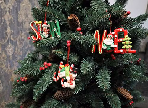 Shatchi Christmas Hanging Ceramic Ornaments Set of 3 in Multi-Colour with Santa, Snowman and Animal Designs – 2