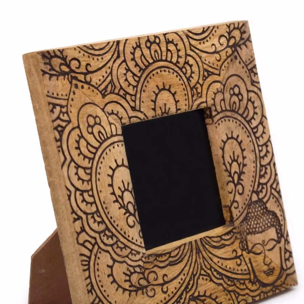 KDMD Brown Mango Wood Buddha Picture Frame for 10x15cm Photos, W/D/H: 20 x 20 x 2 cm – 3