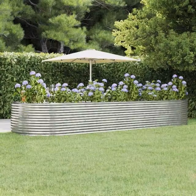 Berkfield Home Garden Silver Powder-coated Steel Raised Bed W: 447 cm, D: 140 cm, H: 68 cm