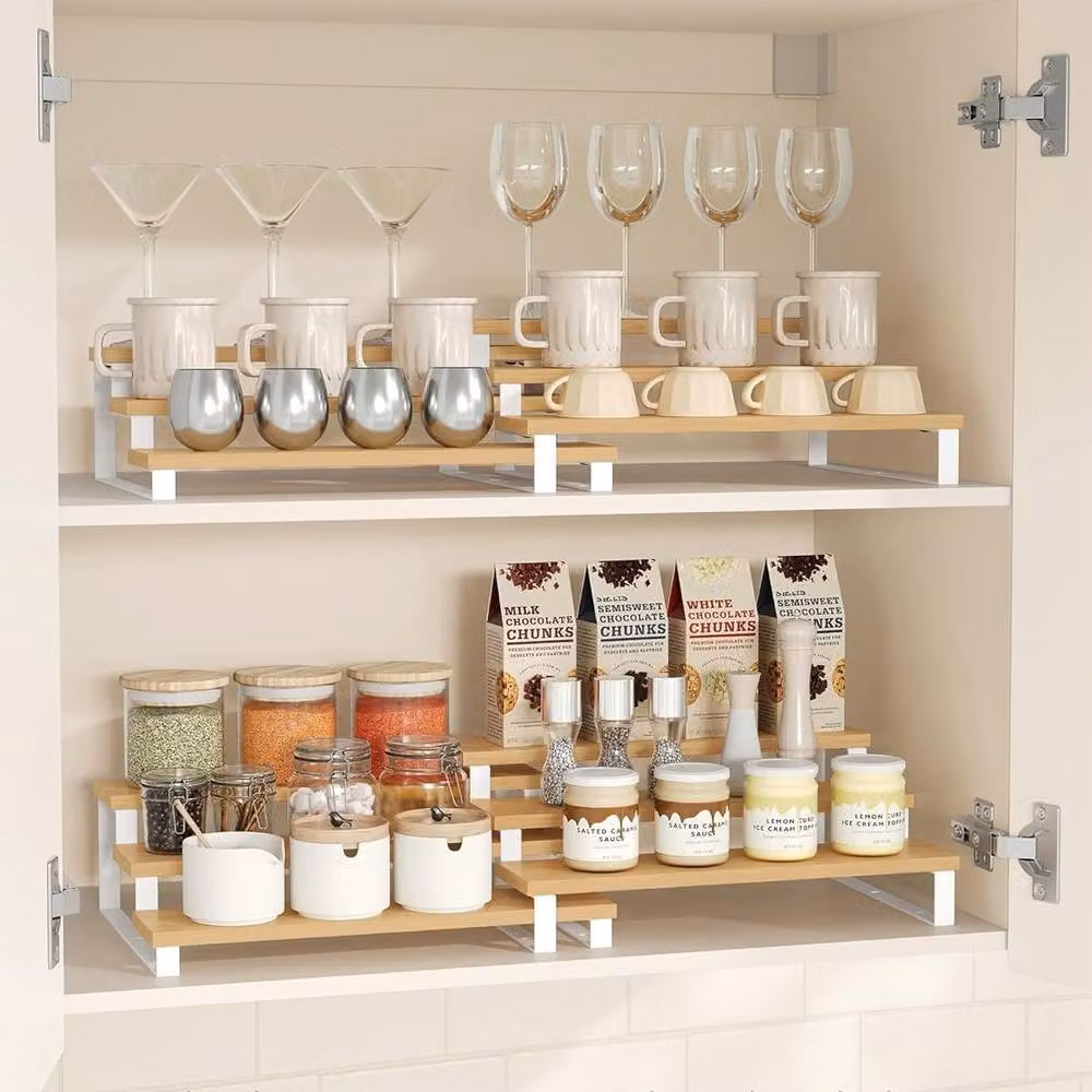 SONGMICS Expandable and Stackable Spice Rack Cabinet Organiser, Set of 2, White – 2