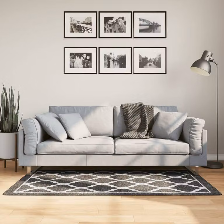 Berkfield Home Washable Anti Slip Round Rug in Black and White, Diameter: 100 cm