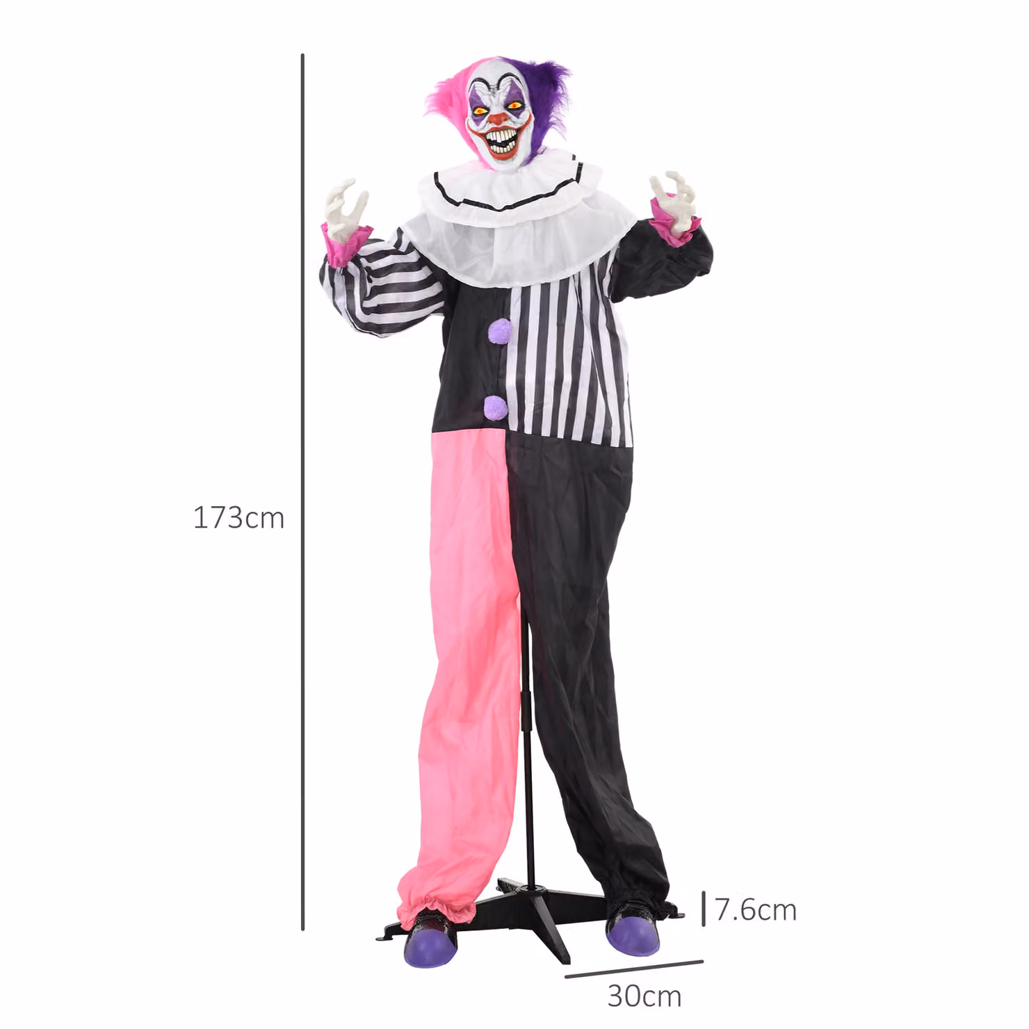 HOMCOM Laughing Clown Outdoor Halloween Animatronic Decoration with Sound Activated Light Up Eyes and Sound Effects, Multicolour, Height: 173 cm – 3