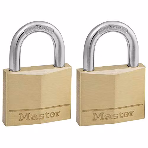 Master Lock Pack of 2 Gold Brass Keyed Padlocks, W/D/H: 6 x 4 x 1.3 cm