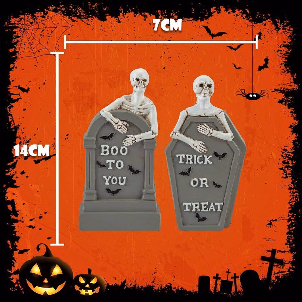 VFM e-Store Halloween Tombstone Skeletons Trick Or Treat-Boo-Spooky 2 Pack in Grey – 2