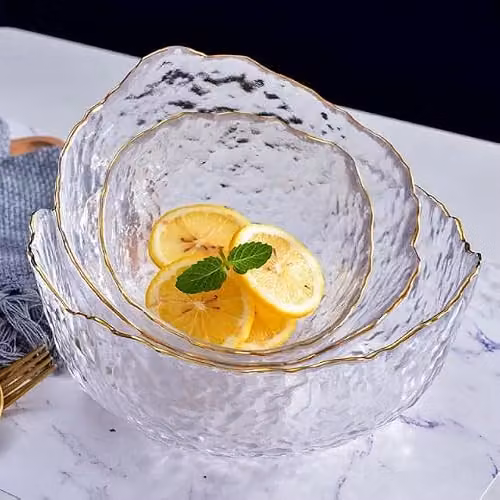 Eden & Willow Set of 3 Transparent Glass Serving Bowls with Gold Rim – 3