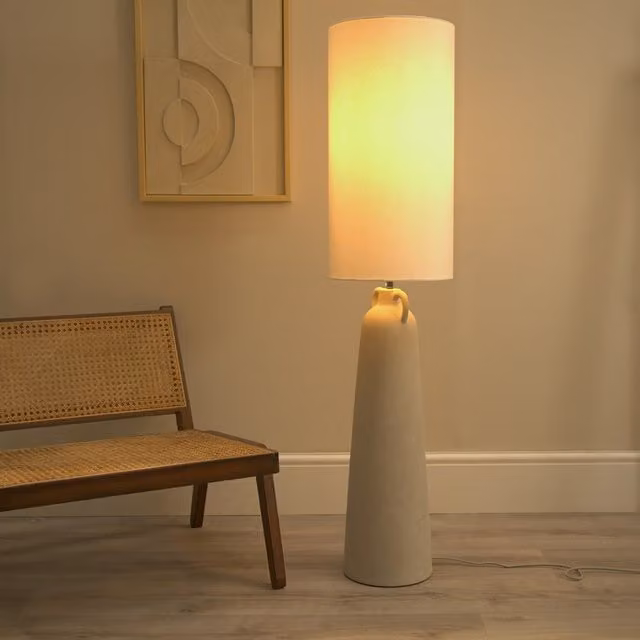 ValueLights Grayson Grey Ceramic Midi Floor Lamp with LED Bulb